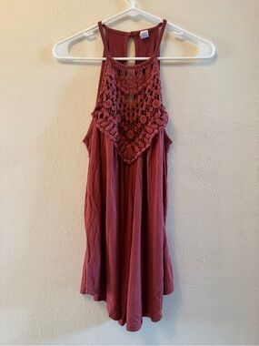 Cy Brand Rust Orange Boho Crochet Lace Halter Tank Top High Neck Flowy Cami M
